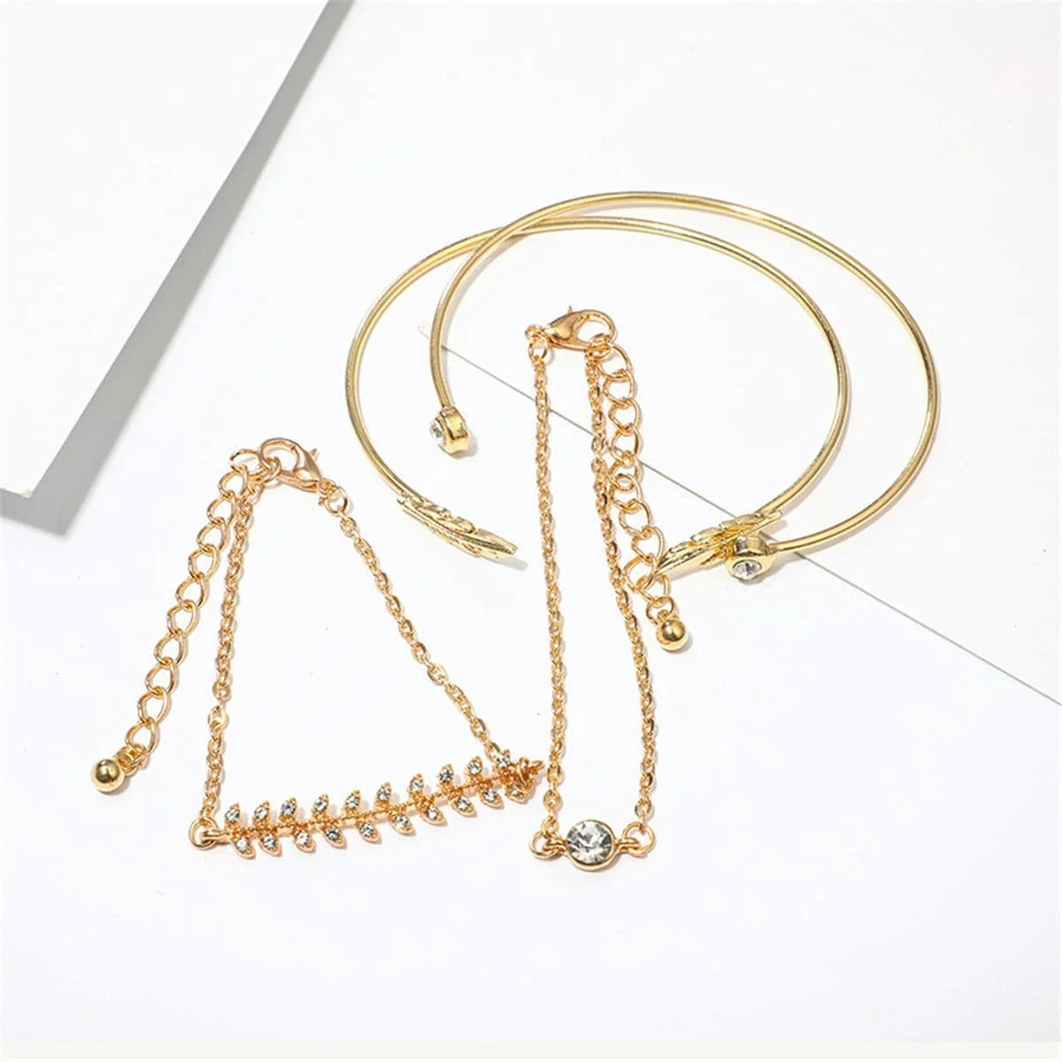 Contemporary Cubic Zirconia Goldtone Leaf Charm Bracelet Set High-Quality