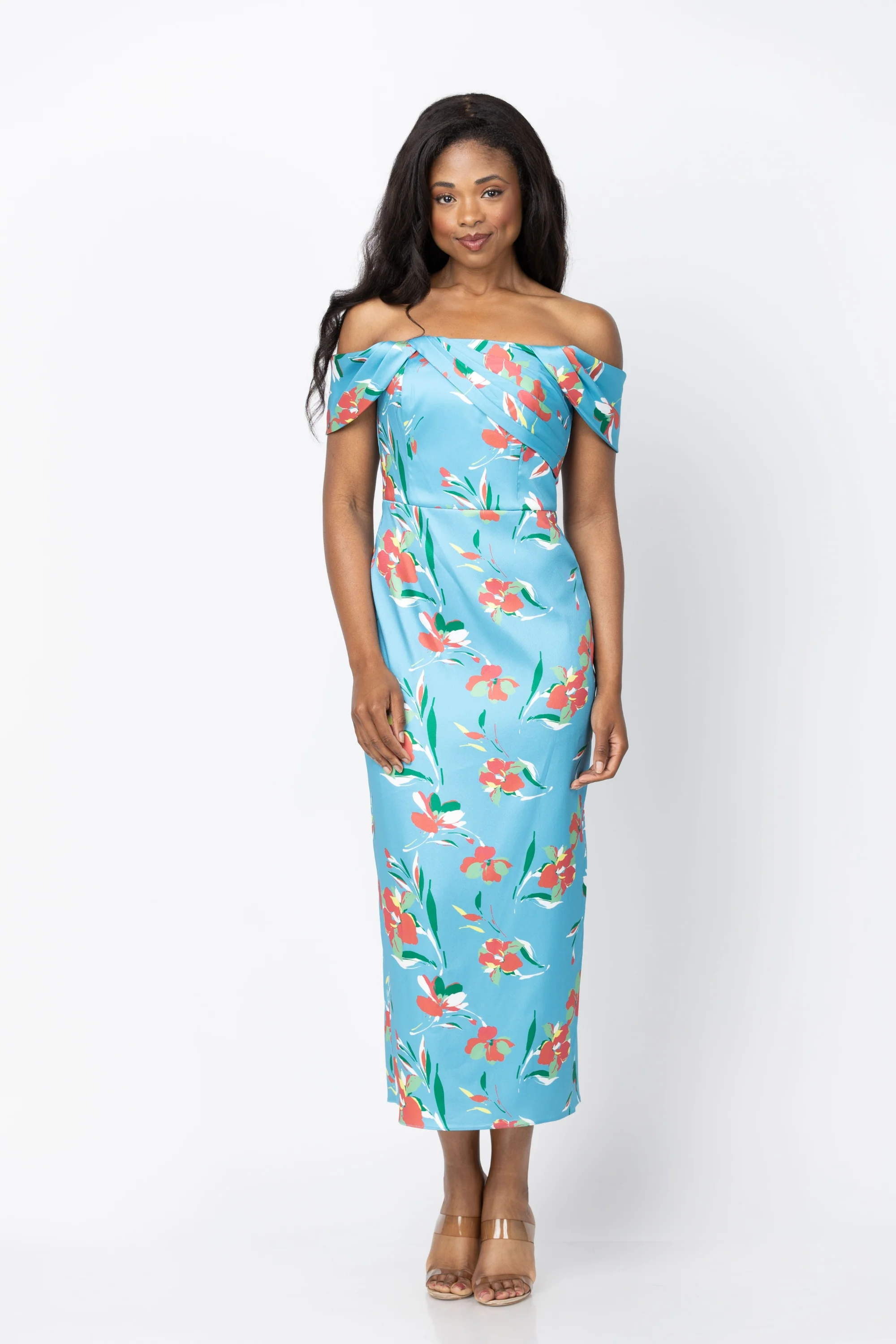 Premium Material Shoshanna Calder Dress in Sea Blue Multi Innovative