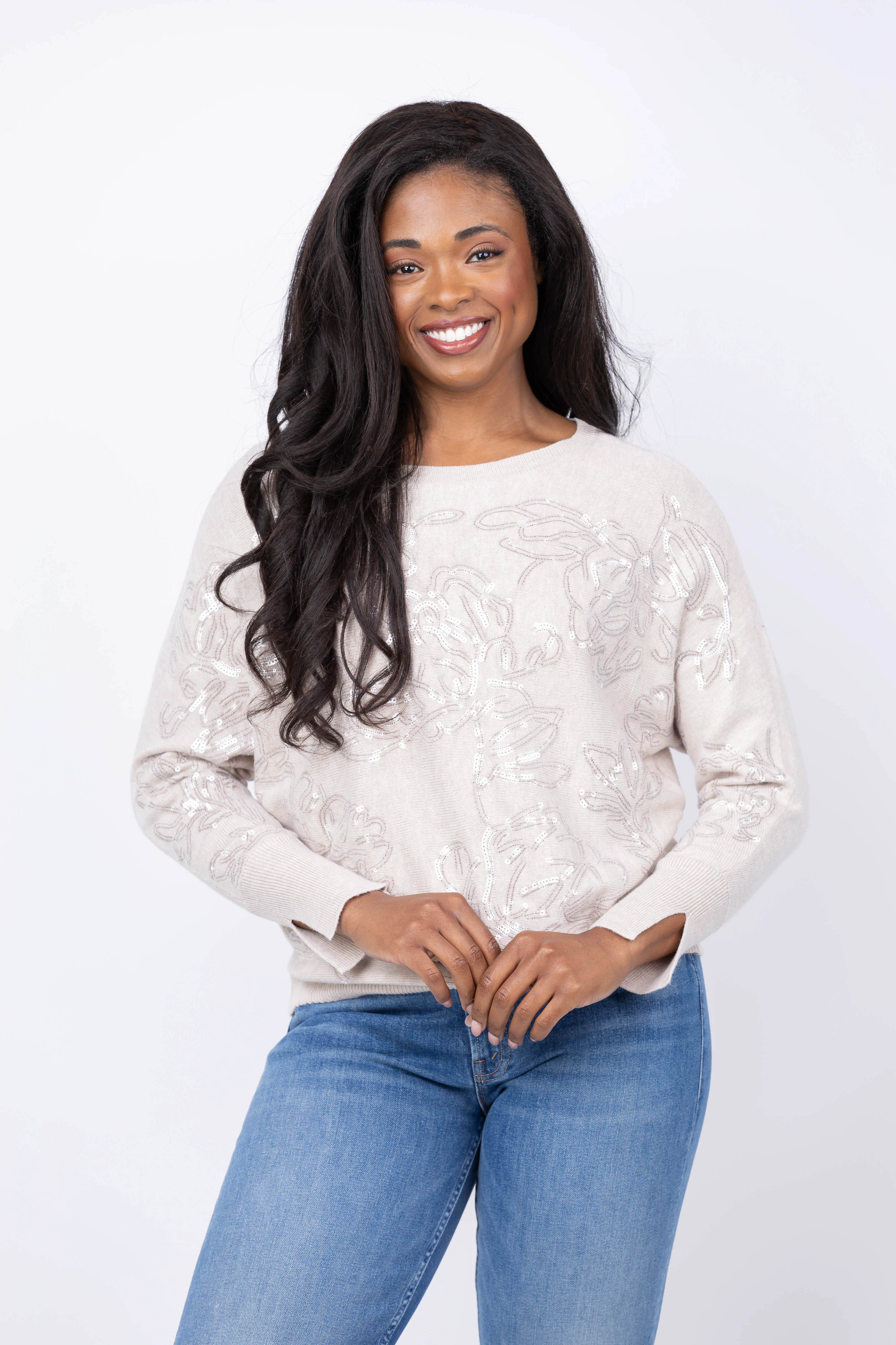 Refined NIC ZOE Cotton Cashmere Sequin Sweater in Neutral Mix Pure