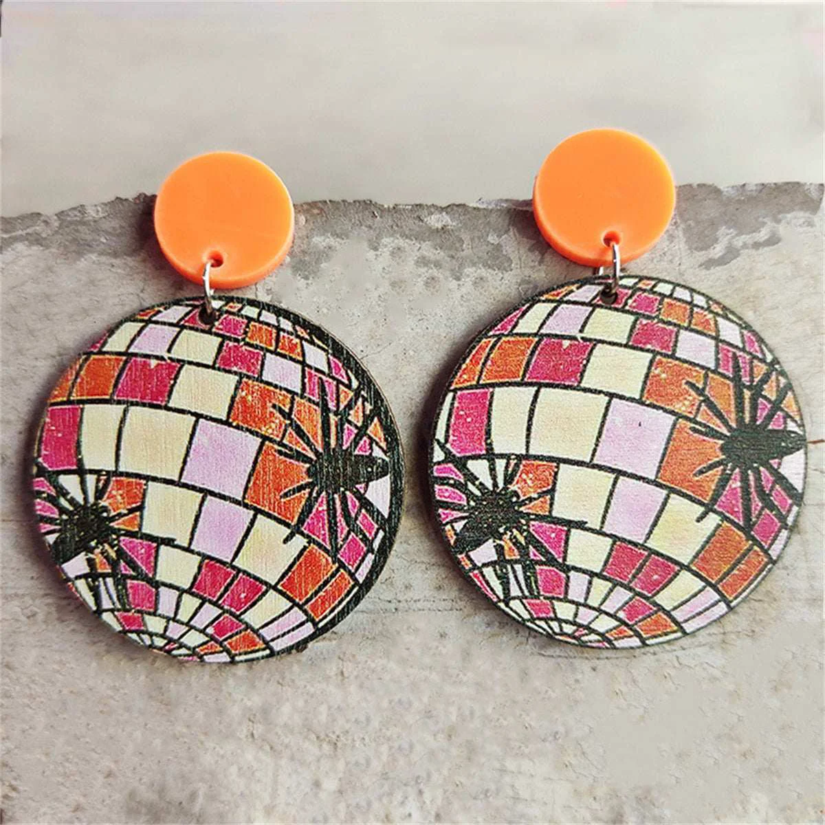 Authentic Orange Red Wood Spider Ball Drop Earrings Luxury