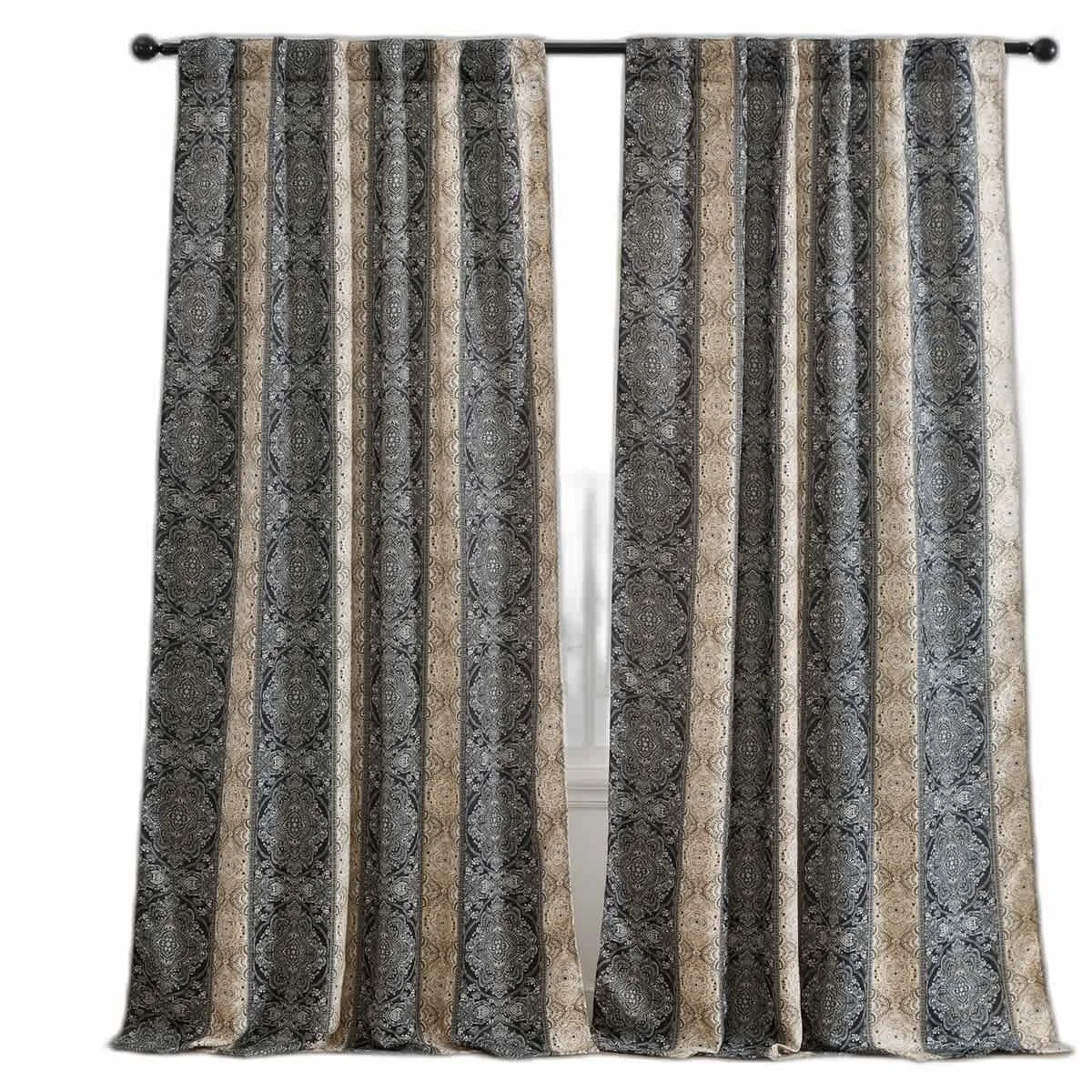 Luxury Thd Willy Boho Damask Striped Patterned Back Tab Rod Pocket Room Darkening Curtains Set of 2 Functional
