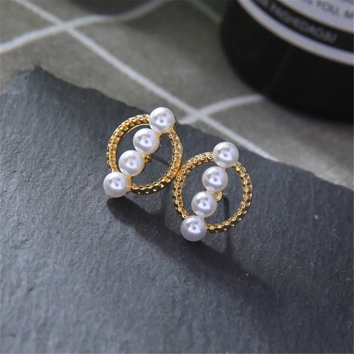 Comfortable Pearl Goldtone Circle Stud Earrings Official