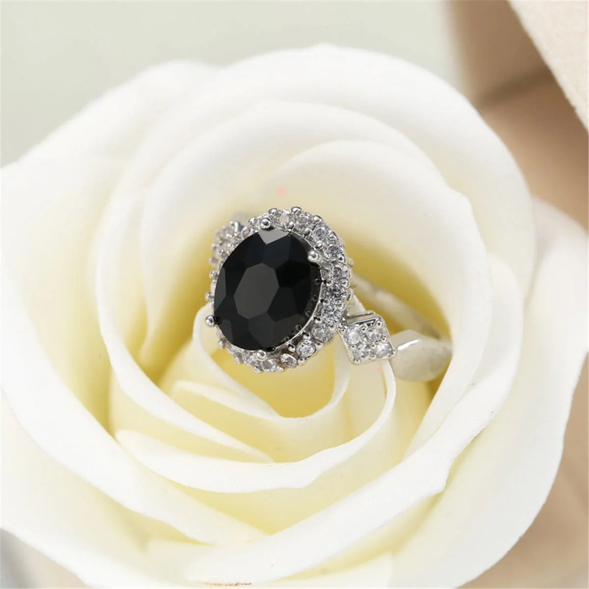 Exceptional Black Crystal Cubic Zirconia Oval-Cut Ring Dependable