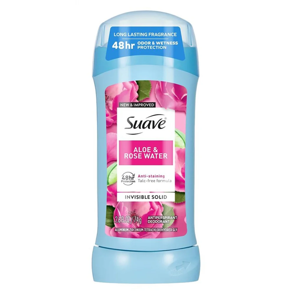 Recyclable Suave Invisible Solid Antiperspirant Deodorant Stick Aloe and Rosewater Sweat and Odor Protection 2.6Oz 74g Consistent