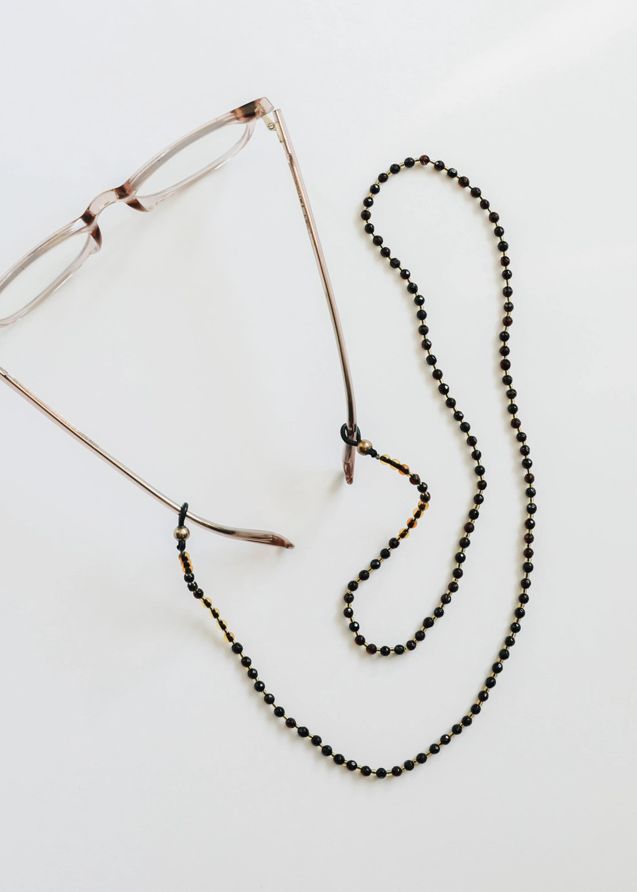 Relaxed Baltic Sea Amber Gemstone Beaded Eyeglass Necklace - Natural Black Original Design