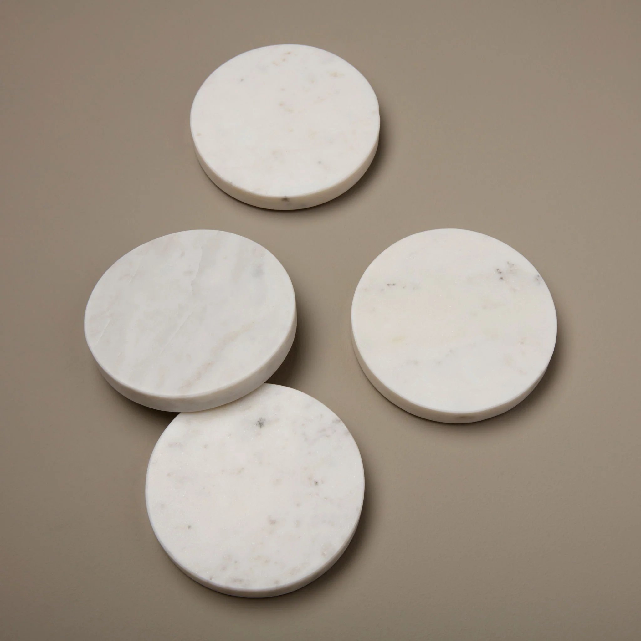 Versatile White Marble Round Coasters Set of 4 Long-Lasting