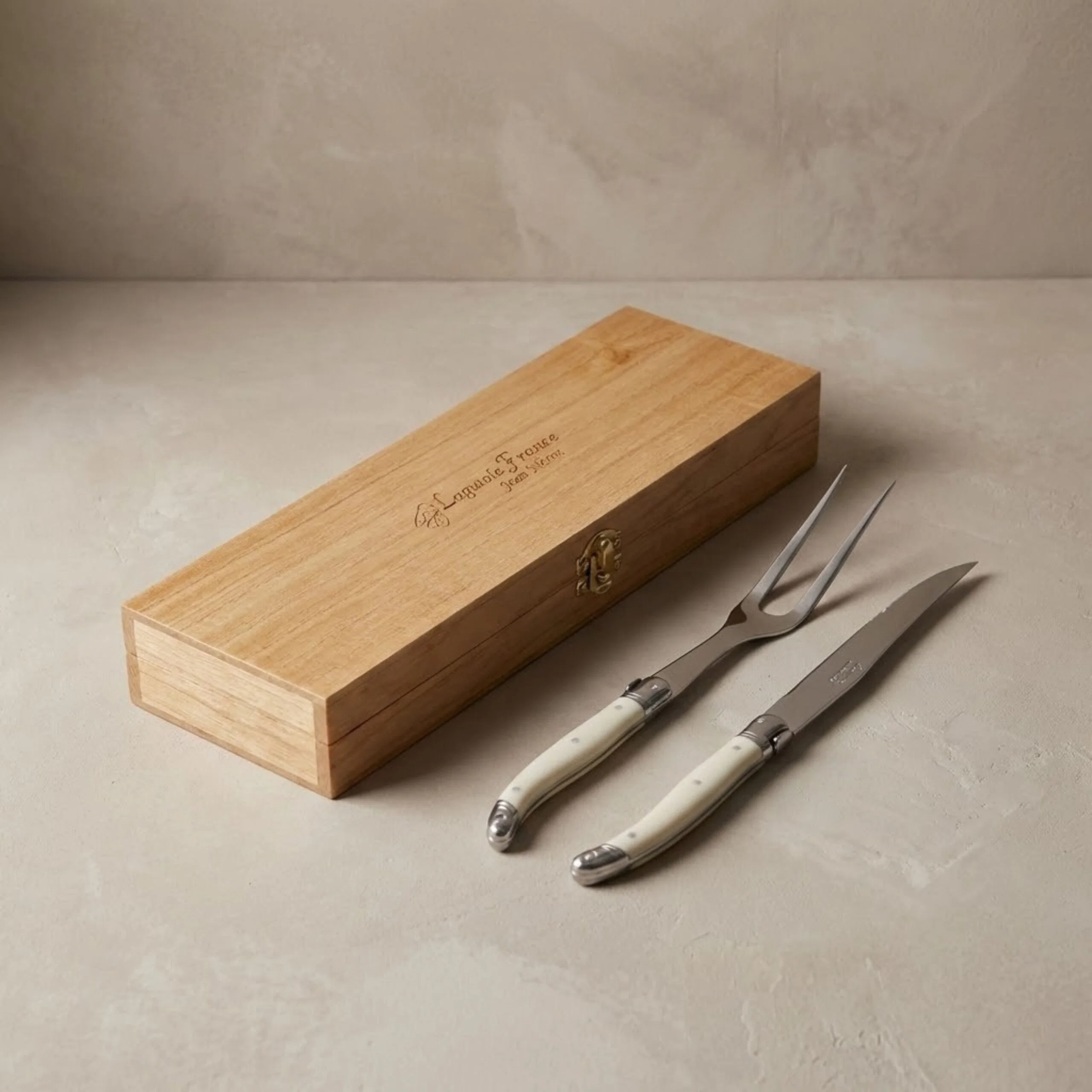 World-Class Laguiole Carving Set Ivory in wooden box Official
