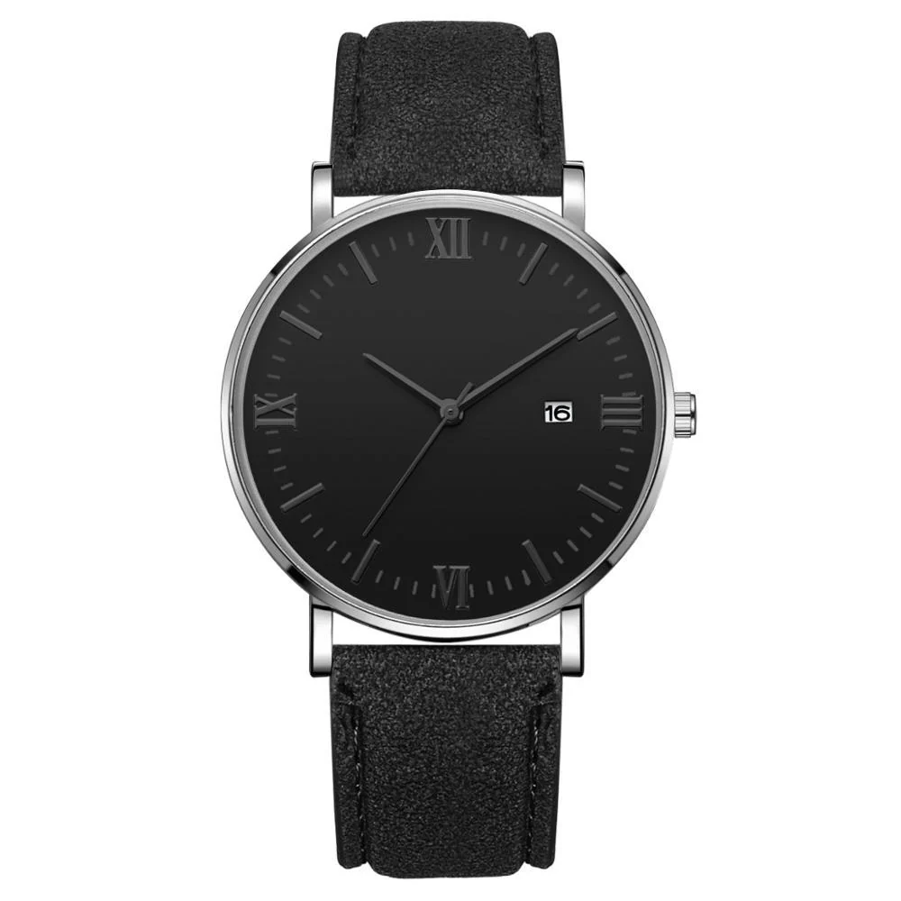 Advanced Flavio Elegante reloj clásico con esfera negra y correa de piel World-Class