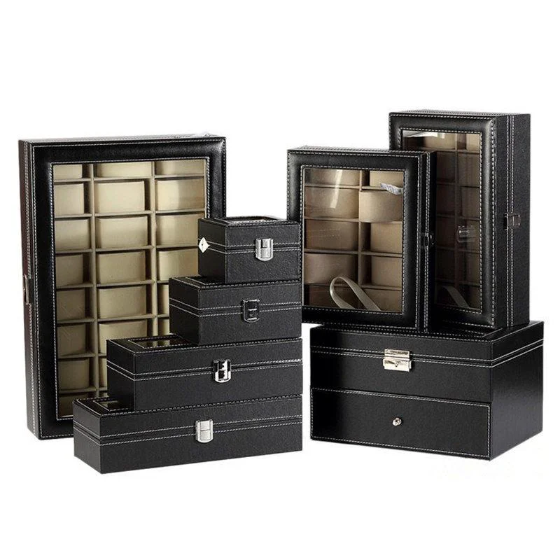 World-Class Manfredi Caja Organizadora de Relojes de Piel Negra 2-12 Ranuras Comfortable