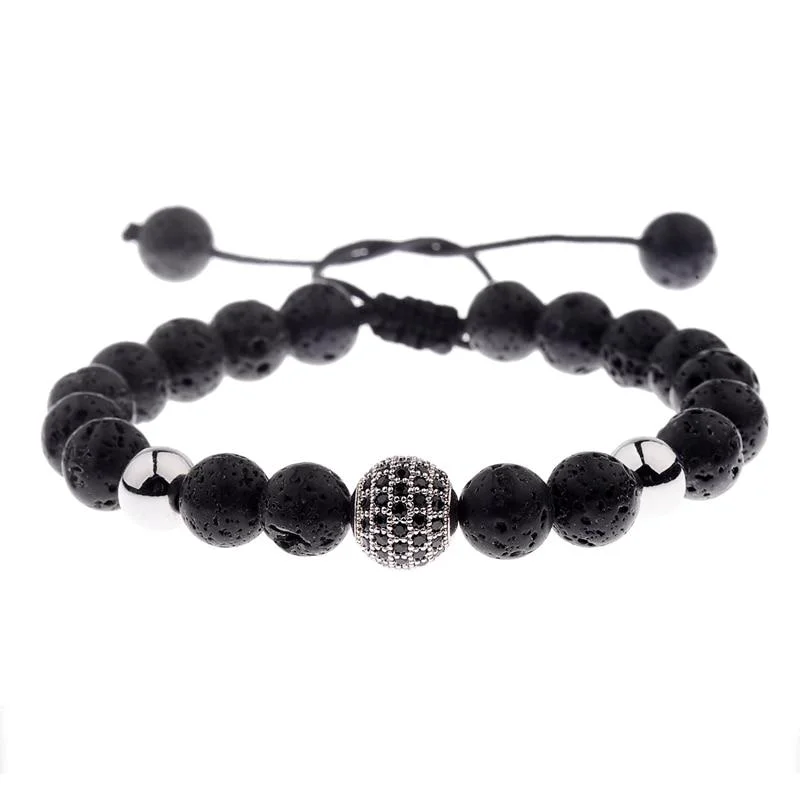 World-Class Simon Pulsera de cuentas de piedra de lava y tono dorado Recyclable