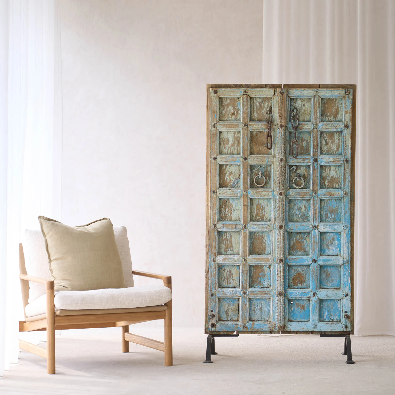 Versatile Vintage Teak Door Bluewash Long-Lasting