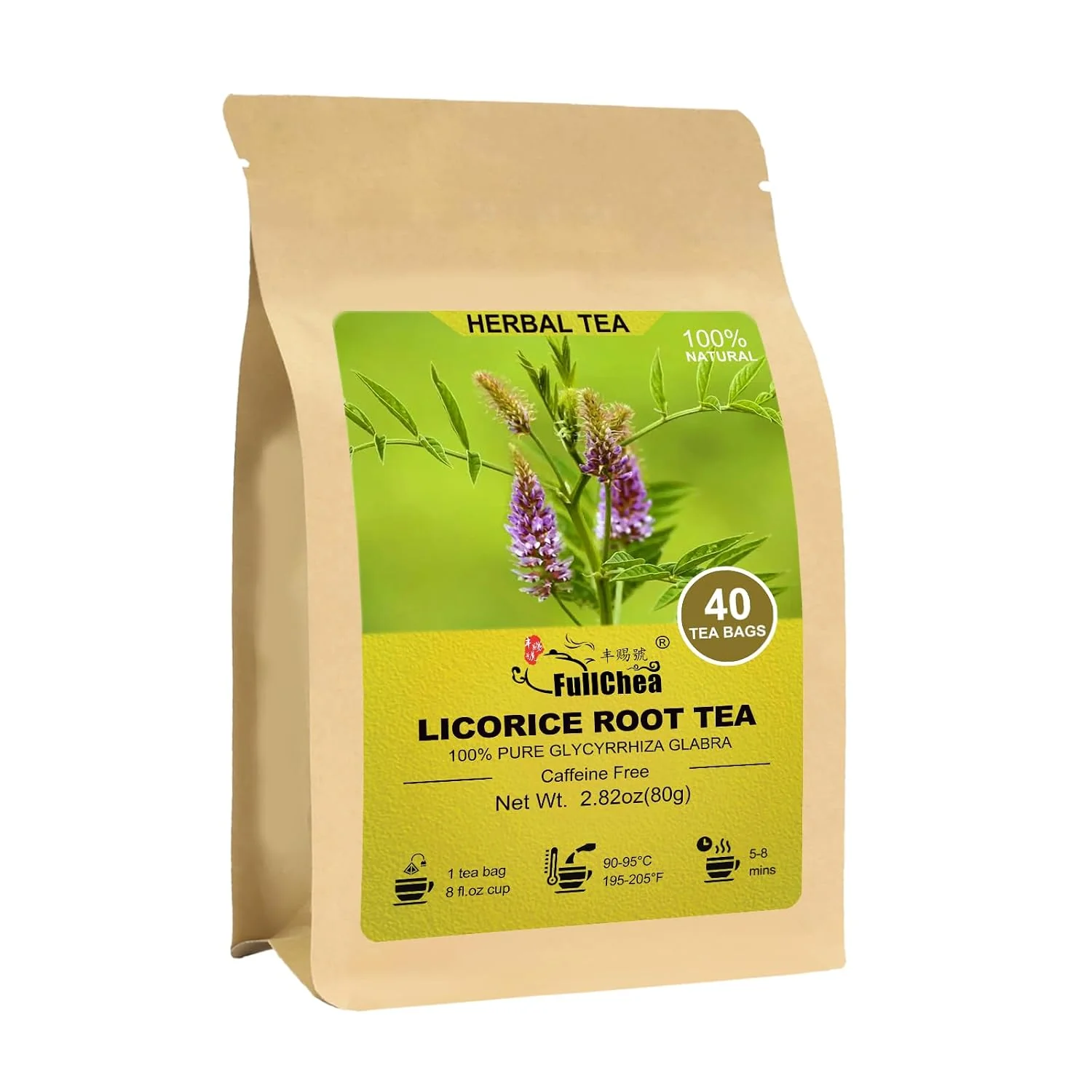 World-Class FullChea - Licorice Root Tea Bags 40 Count Premium Licorice Root Naturally sweet herbal infusion caffeine- traditionally enjoyed for digestion and respiratory wellness Easy-to-Use