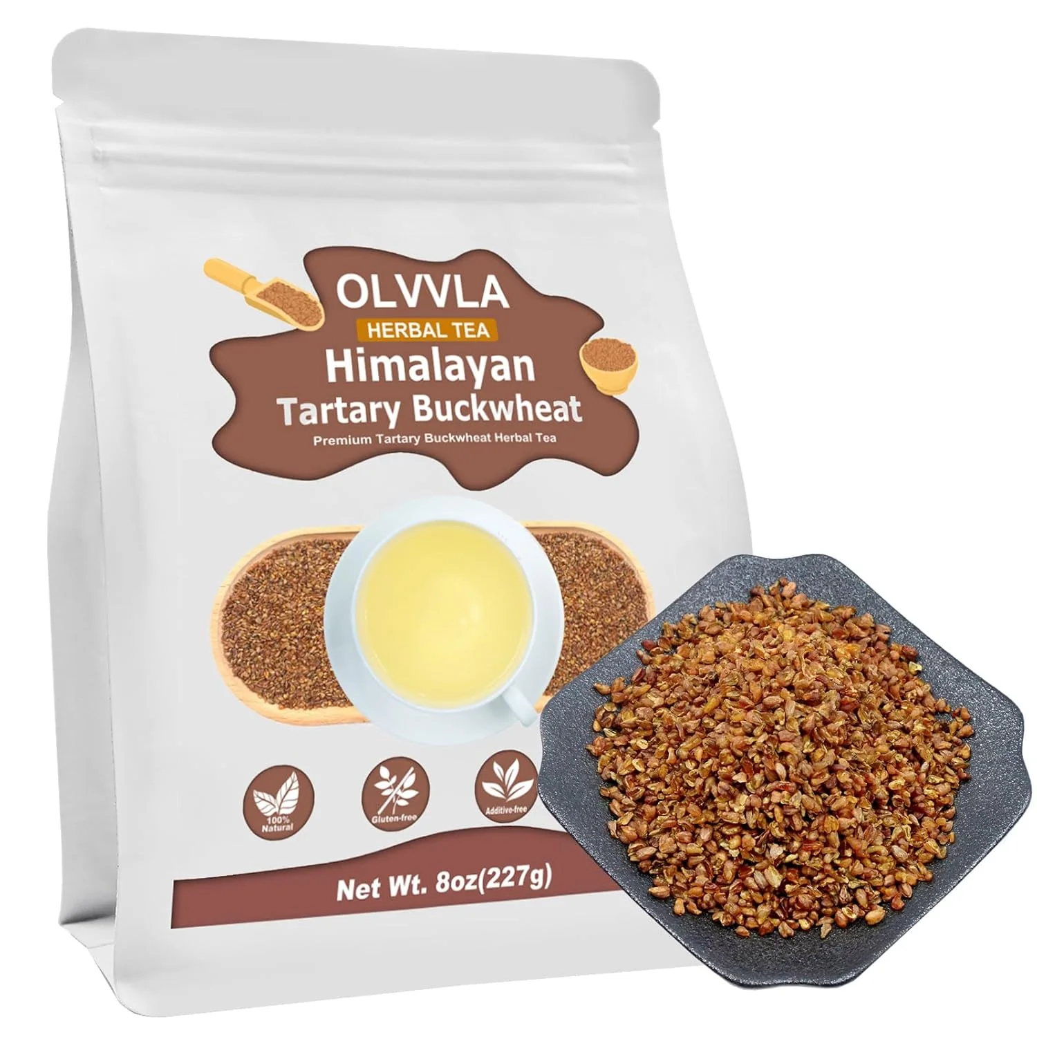 High-End Olvvla - Himalayan Tartary Buckwheat - 8oz 227g - Premium Roasted Buckwheat Tea - Gluten- - Caffeine - Rich Aroma of Roasted Buckwheat Traditional