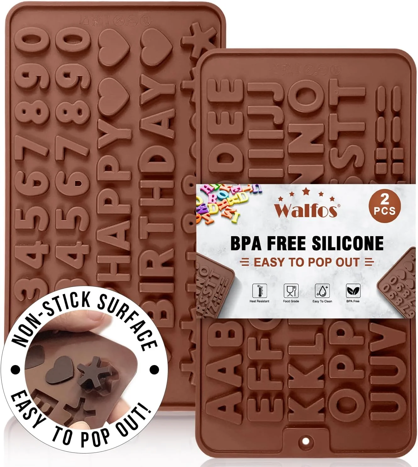 World-Class Walfos Silicone Letter Mold and Number Chocolate Molds - Non-Stick Letter Chocolate Mold Made of Food Grade Silicone BPA Advanced