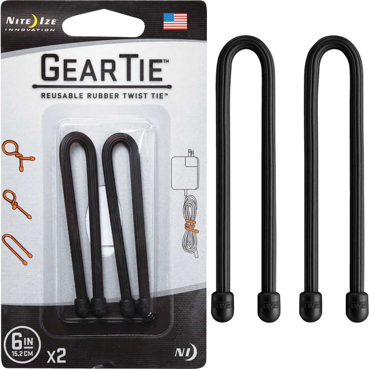 Versatile Nite Ize Gear Tie 6 In. Black Reusable Rubber Twist Tie 2-Count Exceptional