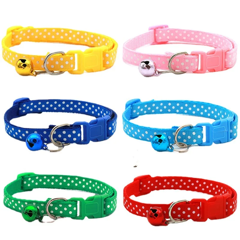 Classic Adjustable Polka Dot Cat Small Dog Collar with Bell User-Friendly