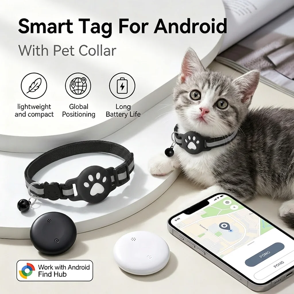 Environmentally Friendly Google Find Hub Smart Location Tag for Android — Pet Collar Keys Bags Durable