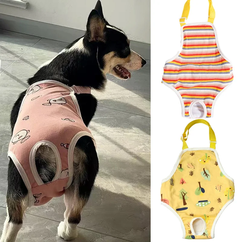Contemporary Striped Adjustable Physiological Shorts for Female Dogs Powerful