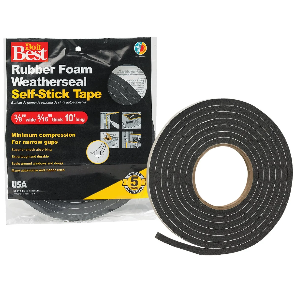 Advanced Do it 3 8 W x 5 16 T x 10' L Black Foam Weatherstrip Tape Soft