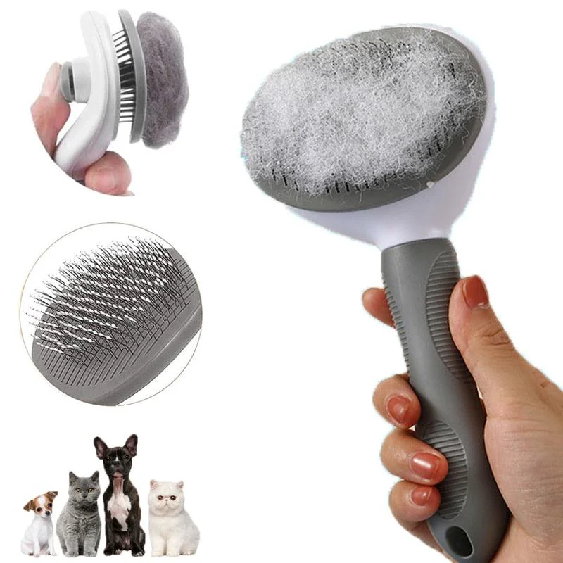Sophisticated Pet Hair Remover Dog Brush Cat Comb Grooming Tools Dogs Accessories Cat Supplies Stainless Steel Beauty Massage Comb Dog Cat Brush Pet Brush for Long and Short Hair with Self-Cleaning Brush Lightweight