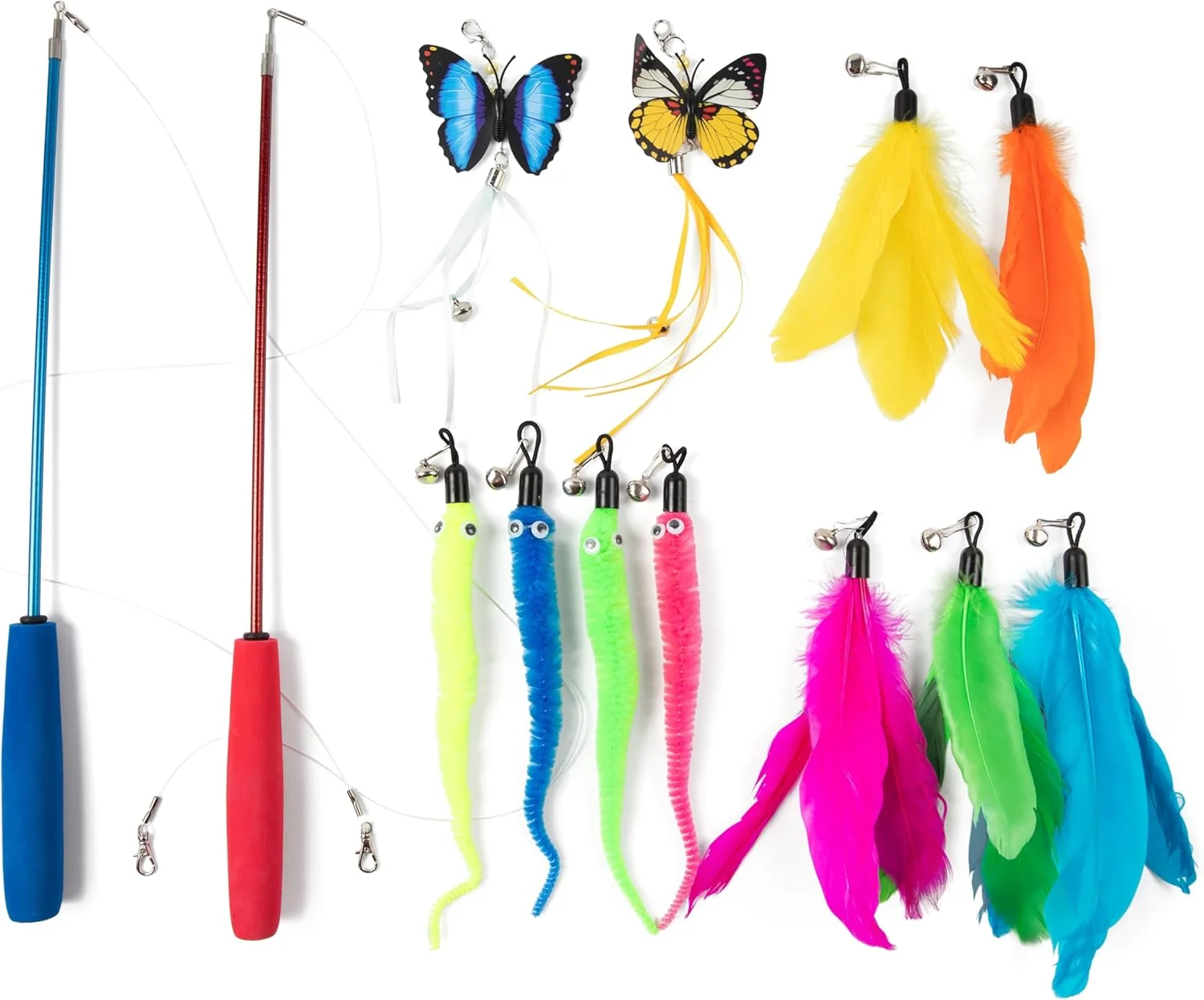 Elegant Interactive Cat Toys - Retractable Feather Wand with Refill Set 12PCS Fashionable