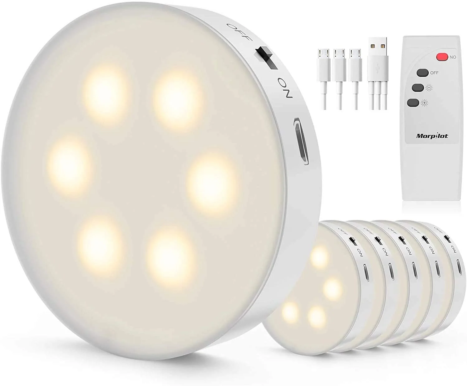 Reliable Morpilot Puck Lights Rechargeable Under Cabinet Lighting Dimmable Closet Lights Battery Powered Led Cabinet Light with Wireless Remote Under Counter Light for Kitchen Stick on Lights 6 Packs Efficient