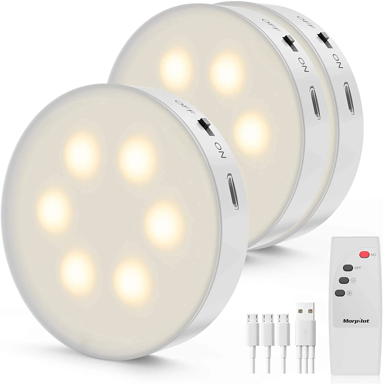 Fast morpilot Puck Lights Rechargeable LED Closet Lights Battery Powered Dimmable Under Cabinet Lighting with Remote Control Under Counter Light for Kitchen Hallway Stairs Stick on Lights 3 Packs Stylish