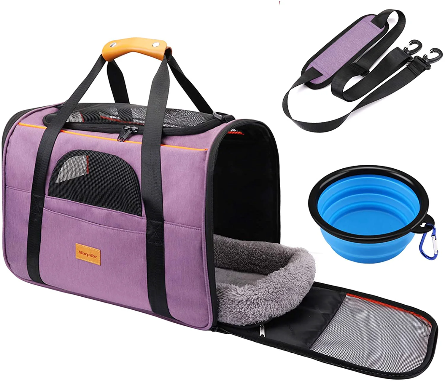 Pure morpilot Pet Travel Carrier Bag Portable Pet Bag - Folding Fabric Pet Carrier Travel Carrier Bag for Dogs or Cats Pet Cage with Locking Safety Zippers Foldable Bowl Airline Environmentally Friendly