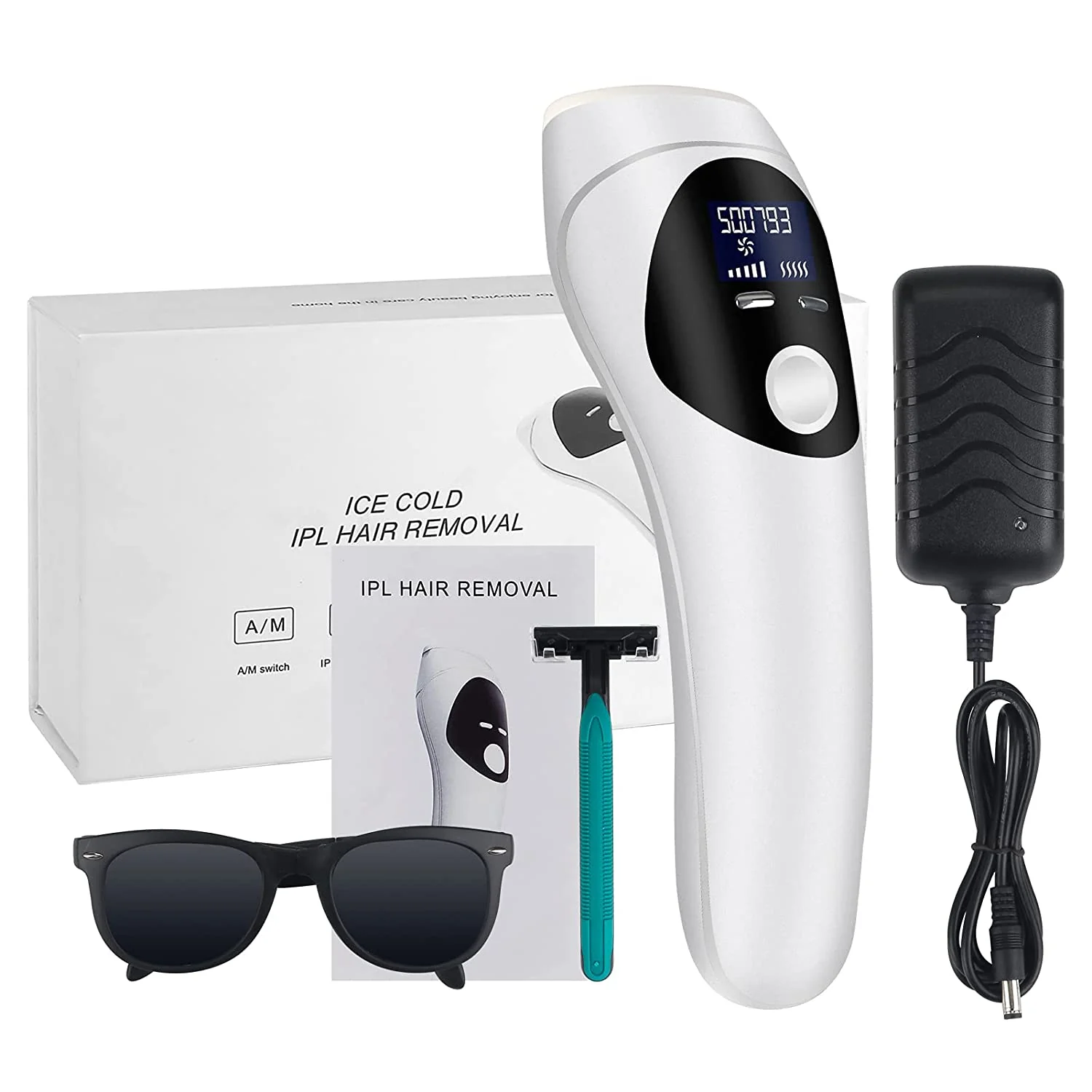 Versatile IPL Hair Removal Device，LCD Permanent Painless Laser Hair Removal With Precision Head for Women and men Facial Whole Body use 2 Modes and 5 Levels Safe and professional White Powerful