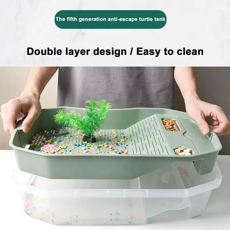 Selected Turtle Tank Detachable Double Layers Habitat With Lid Secure