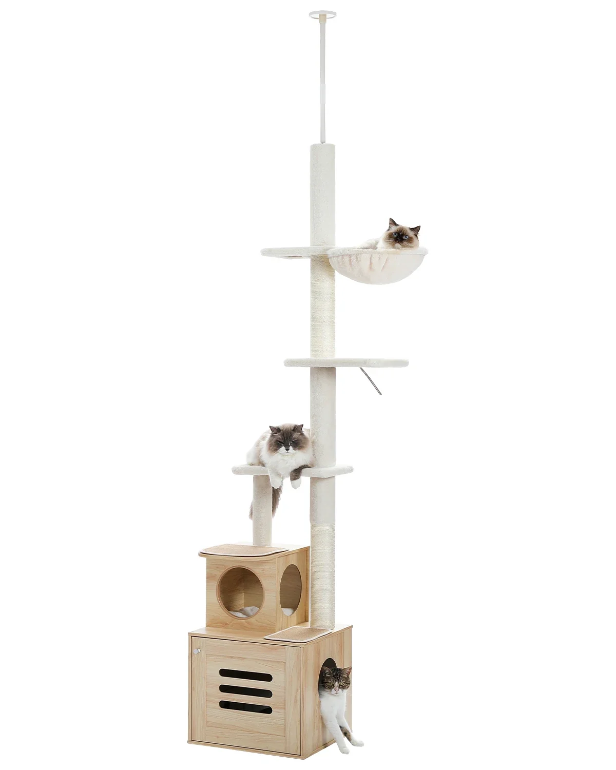 Innovative Tall Cat Tree Tower with Scratching Post Cozy Condo House and Litter Box Enclosure AMT0225BG Clean