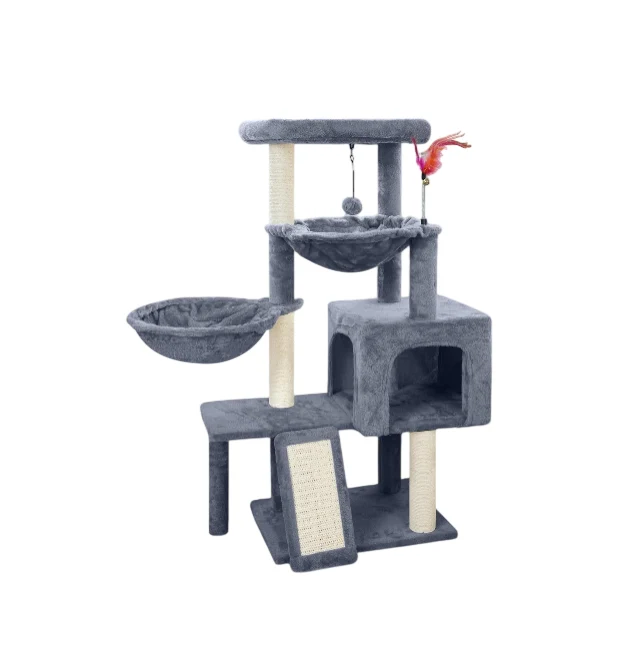First-Class Cat Tree with Cat Condo and Two Hammocks Cat Tree with Scratching Pos Premium Material