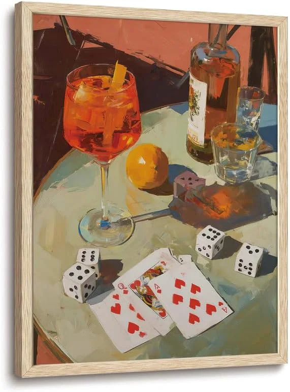 Original XJYISUO Framed Wall Art Dice Wall Decor Cocktail Canvas Art Poker Cards Pictures Vintage Paintings Bar Artwork For Living Room Game RoomAbout This Comfortable
