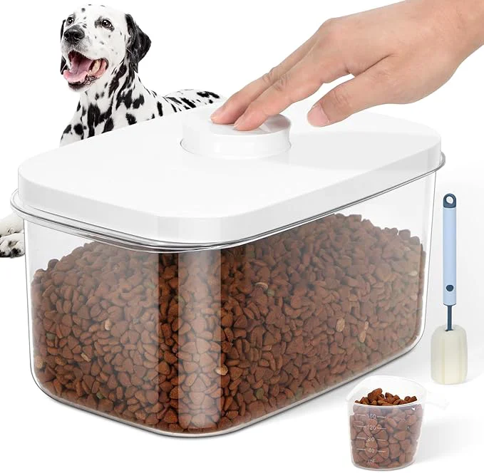 Contemporary 6 lbs Airtight Dog Cat Food Storage Container and Dog Treat Containers BPA- PET Clear Stackable Pet Storage Bin 1-Cup Scoop 1-Sponge cleaning brush Pop Top With handle Easy Mobility-MediumAbout ThisOverview Effective