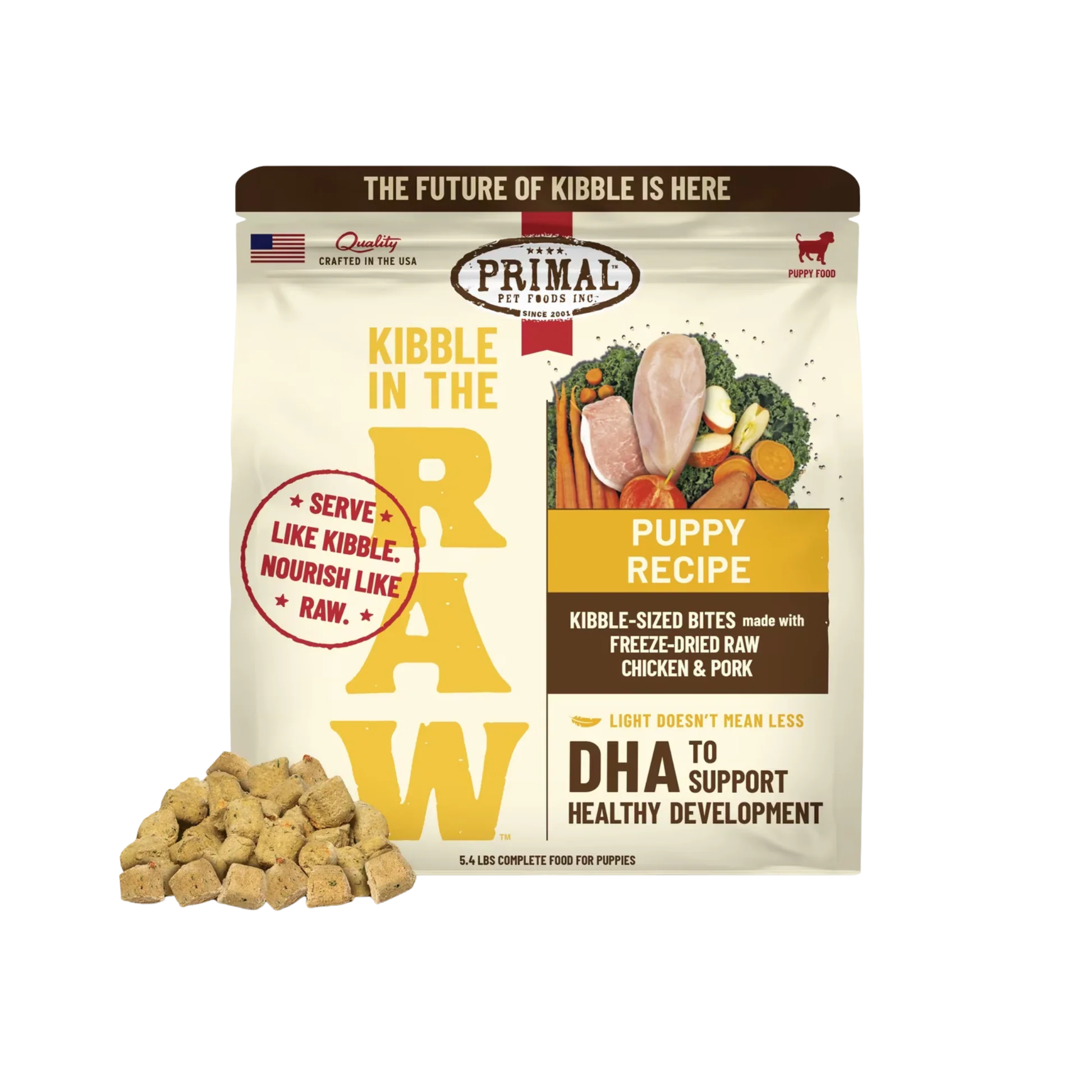 Green Primal Kibble in the Raw Dog Food Puppy Recipe Responsible