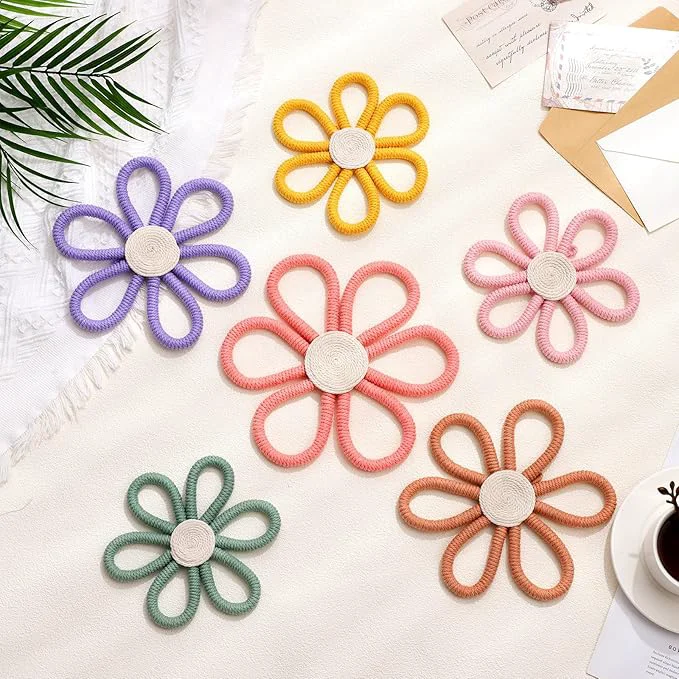 Professional Barydat 6 Pcs Boho Nursery Decor Daisy Flower Woven Macrame Wall Hanging 3 Size Daisy Flower Wall Decor Bohemian Nursery Decorations for Home Dorm Art Multicolor About This Carefully Designed