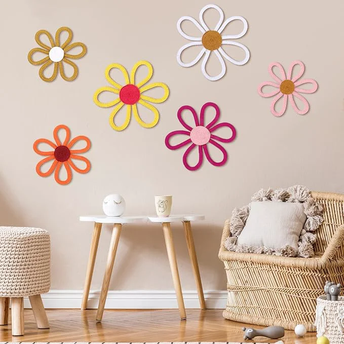 Certified Barydat 6 Pcs Boho Nursery Decor Daisy Flower Woven Macrame Wall Hanging 3 Size Daisy Flower Wall Decor Bohemian Nursery Decorations for Home Dorm Art Fresh Color About This Natural