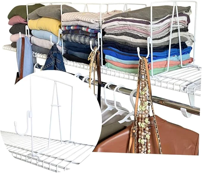Soft Evelots Wire Shelf Dividers - Extra Closet Organization and Storage for Home or Office -10 Pack- New Removable Hooks - Tall Shelf Separators - Easy to Clip -No Tool- Sturdy Coated Steel - 12 Inch TallAbout This Flexible