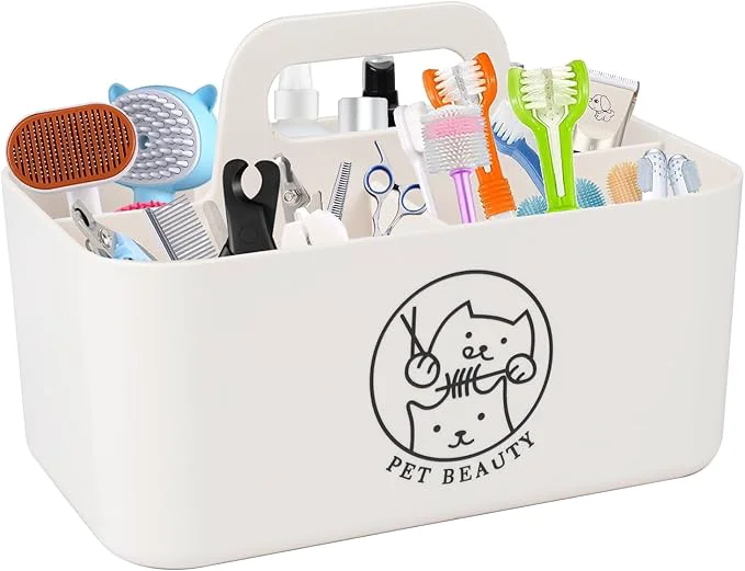 Clean Minimalist White Dog Cat Grooming Supplies Organizer Portable Caddy with 5 CompartmentsAbout ThisOverview Innovative