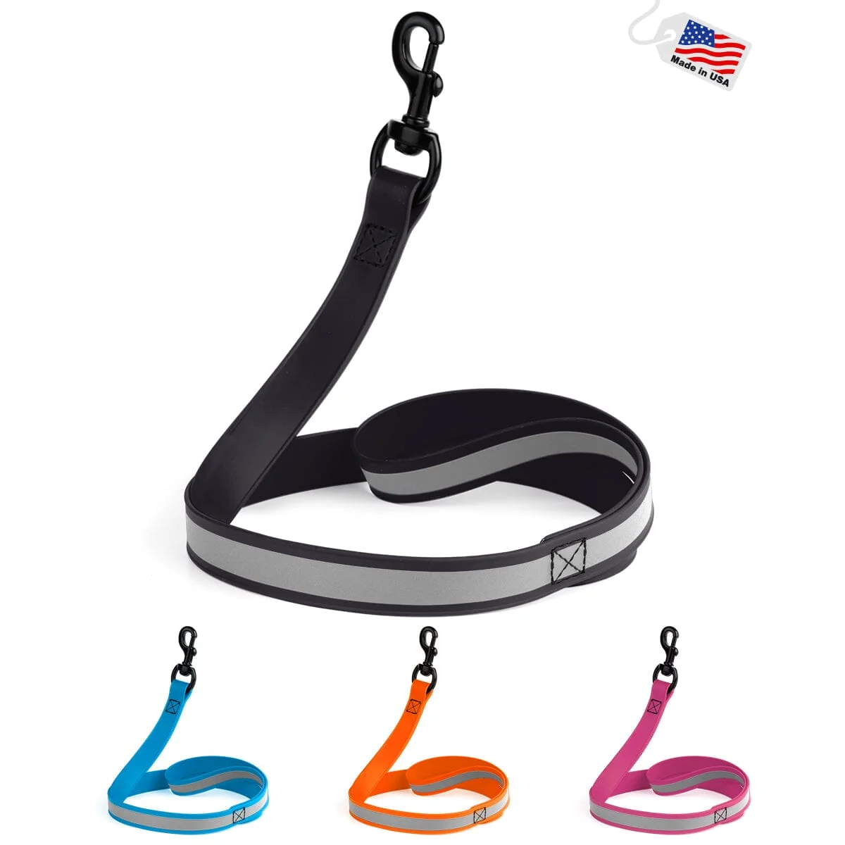 Traditional Reflective Biothane Dog Leash with Black Hardware Natural
