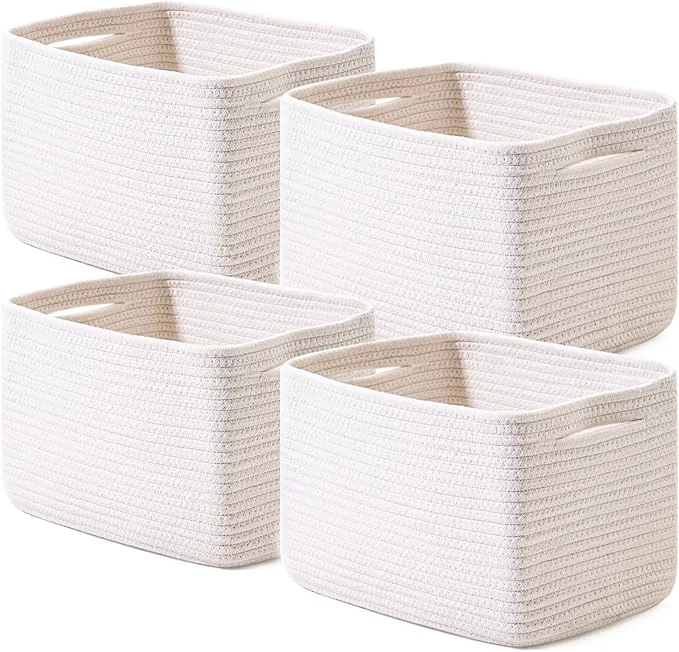 Contemporary Storage Baskets for Organizing Woven Basket for Storage Storage Baskets Bin for Shelves Cotton Rope Basket with Handles 12.5 Lx9.1 Wx7.9 H 4 Packs Off WhiteAbout ThisOverview First-Class