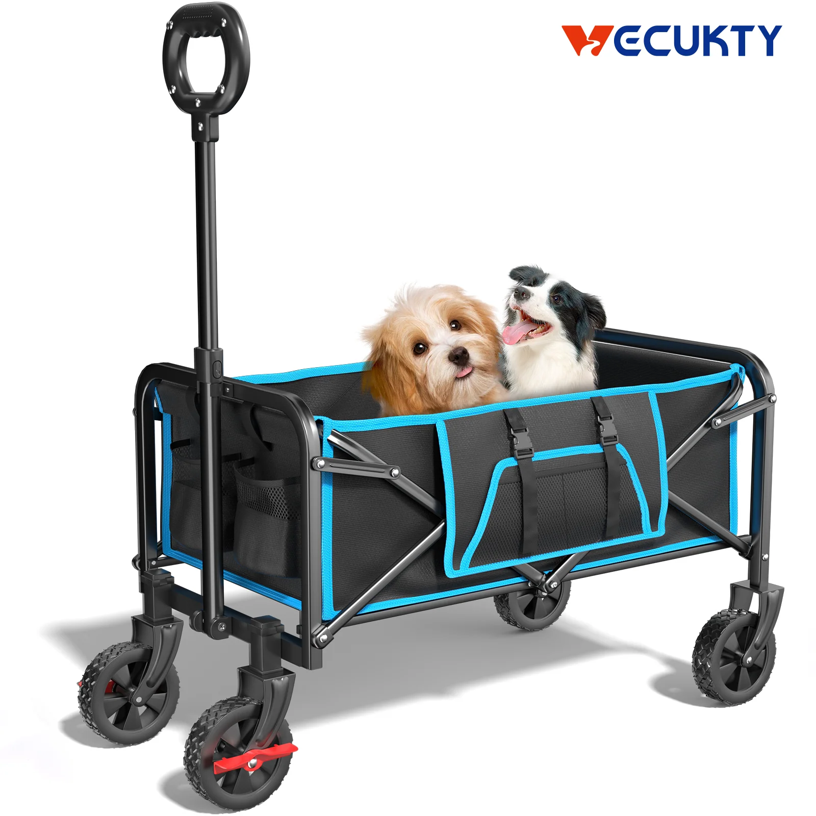 Trusted Collapsible Camping Wagon Vecukty Portable Foldable Cart with All Terrain Solid Wheels Heavy Duty Folding Utility Grocery Wagon with 150lbs for Shopping Sports Fishing Beach Garden Black High-Grade
