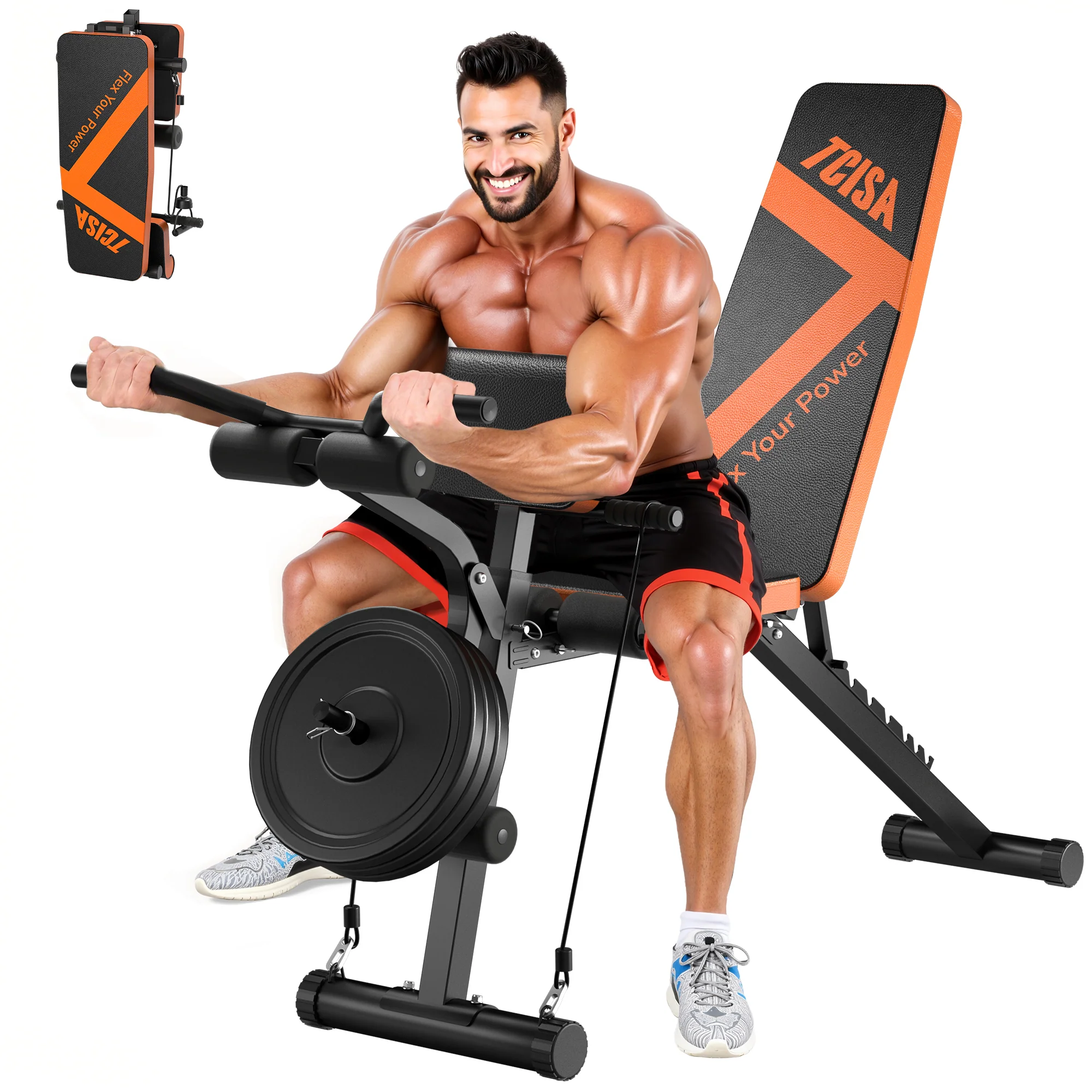 Smart Weight Bench TCISA Adjustable Weight Bench with Leg Extension and Preacher Curl Pad Flat Incline Decline Utility Workout Bench for Home Gym Dumbbell Exercise Minimalist