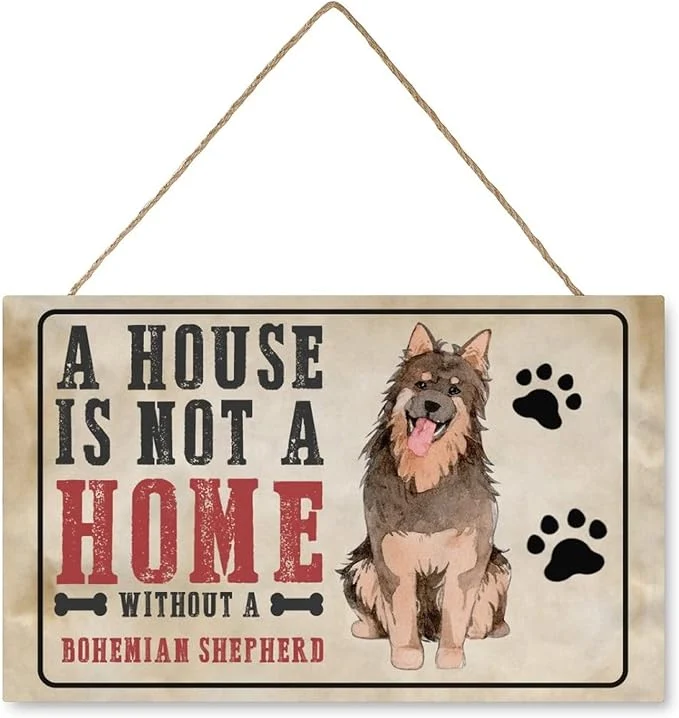 High-End Dog Lover Gift Fuuny Wood Sign A House Is Not A Home Without A Bohemian Shepherd Retro Dog Paw Print Wall Art Decorative Home Kitchen Living Room Beroom Nursery Decor Signs 10 x16 About ThisOverview Proven