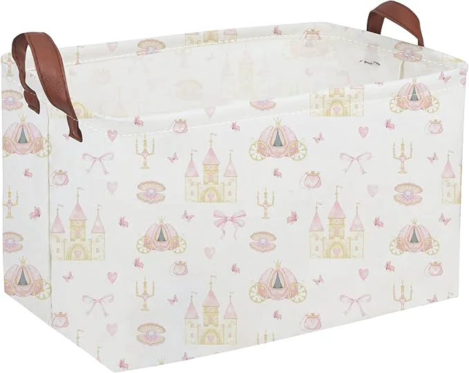 Smart Rectangular Pink girl princess basket Pink Baskets Collapsible waterproof storage basket Books Box Girl room Decor Gift Baskets Pink Princess About ThisOverview Fine