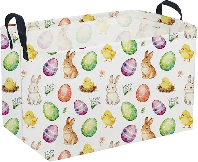 Authentic Sanjiaofeng Rectangular Easter Basket Eggs Storage Bins Cute Storage Basket with Handles.Clothers Books Kid's Gifts Bins. Color eggs About ThisOverview Excellent