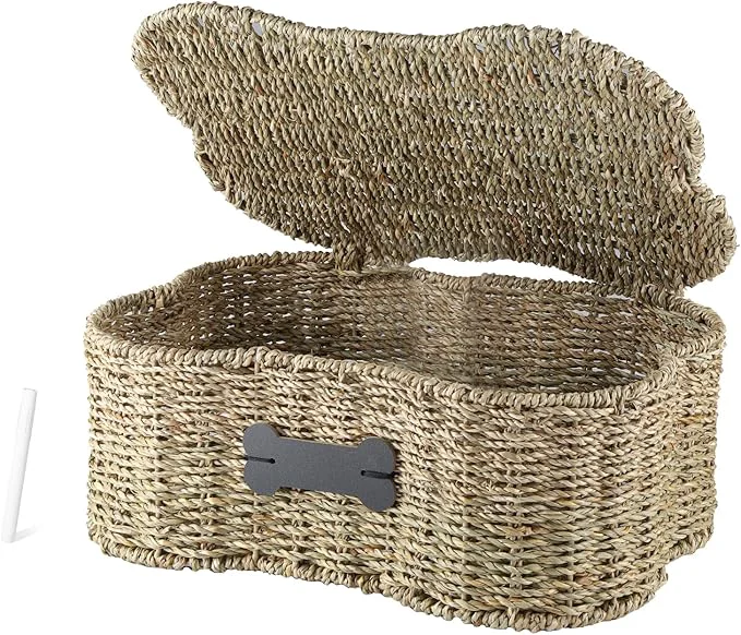 Organic Morezi Personalized Dog Toy Basket bin Box with lid Bone Shape Designed Great for organizing pet Dogs Cats chew Toys leashes Clothing in Living Room Area playroom Closet Shelf Gift BasketAbout ThisOverview Natural