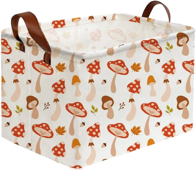 Sustainable Sanjiaofeng Rectangular Kids Basket Cute Storage Bins Mushroom Storage Basket with Handles.Clothers Books Kid's Gifts Bins. Mushroom About ThisOverview Clean