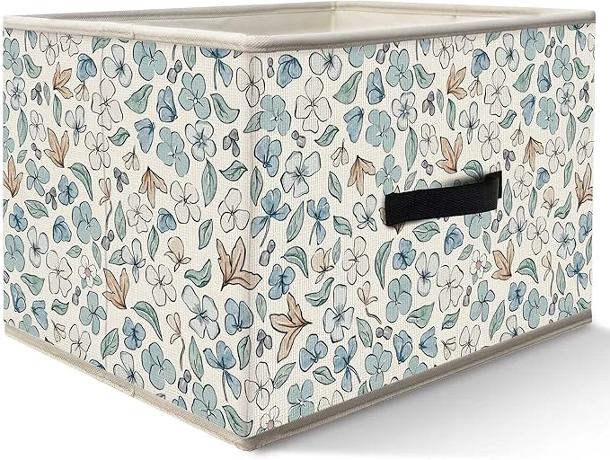 Eco-Friendly Nogrit Watercolor Floral Storage Bins Box Toybox for Girls Blue and White Flower Foldable Baskets Organizer Container with Handles for Girls Bedroom Dorm Bathroom Clothes Toys BooksAbout ThisOverview Advanced