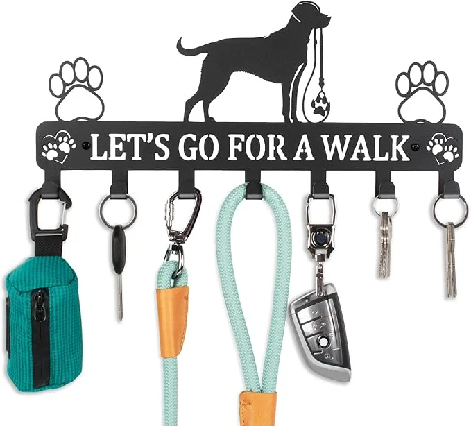 Convenient Key Holder Wall Mount Dog Leash Holder for Wall Metal Key Rack with 7 Hooks for Entryway Hallway Kitchen Decor Dog Paws Design Wall Organizer with Screw AnchorsAbout ThisOverview Classic